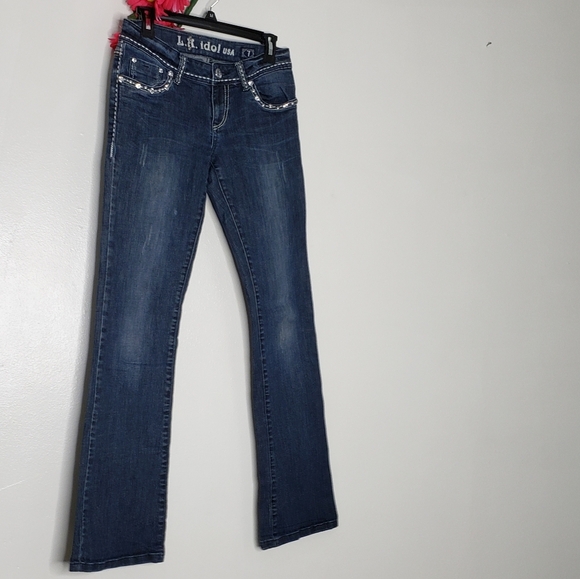 RARE LA Idol Jeans Swarovski Crystal Pockets 30X33 Extra Long Limited Edition - Picture 3 of 14